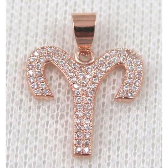 copper pendant pave zircon, rose gold plated