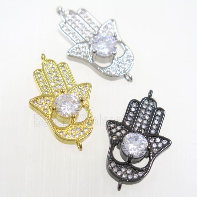 copper HamsaHand connector paved zircon, mix color