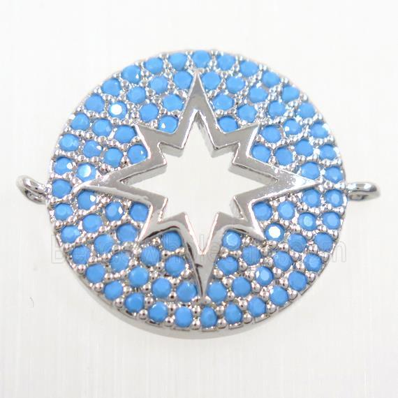 copper Button northStar connector paved zircon, turq, platinum plated