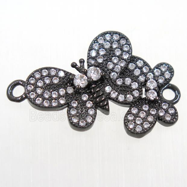 copper Butterfly connector paved zircon, black plated