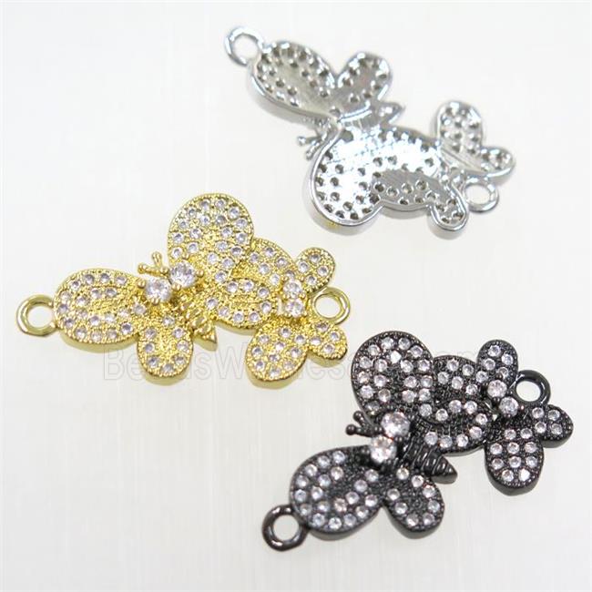 copper Butterfly connector paved zircon, mixed color