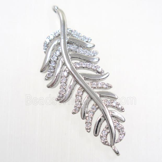 copper Leaf connector paved zircon, platinum plated