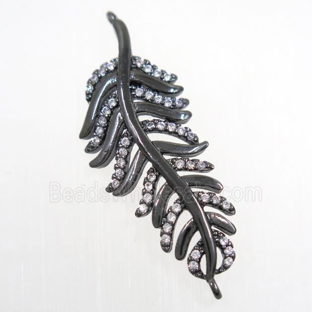 copper Leaf connector paved zircon, black plated