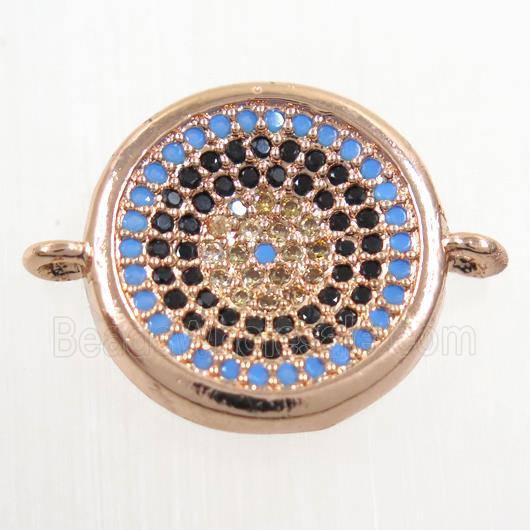 copper Button connector paved zircon, rose gold