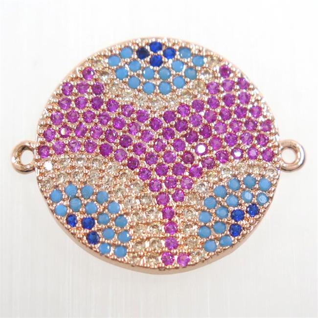 copper Button connector paved zircon, rose gold