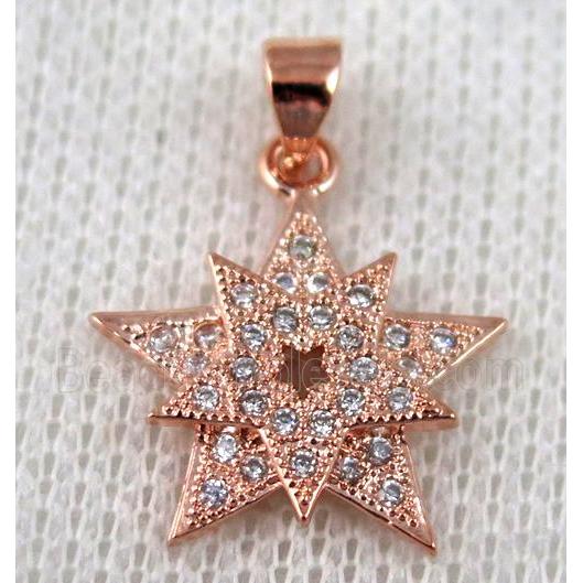 copper pendant pave zircon, rose gold plated