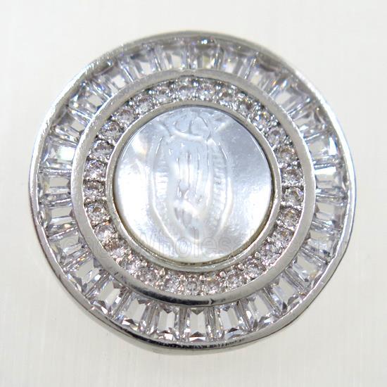 copper pendant paved zircon, shell Jesus, platinum plated