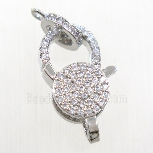 copper Lobster Clasp paved zircon, platinum plated
