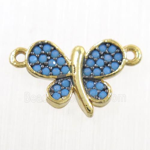 copper Butterfly connector paved zircon, gold plated