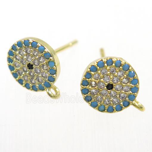 copper Earring Studs paved zircon, gold plated
