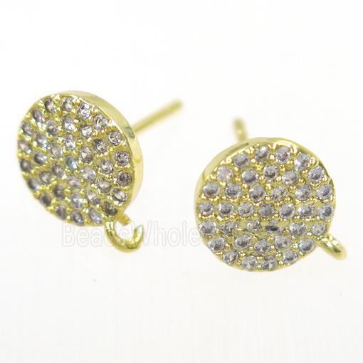 copper Earring Studs paved zircon, gold plated