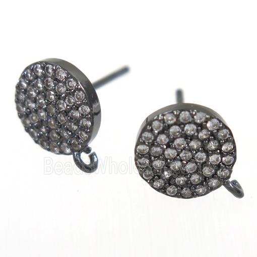 copper Earring Studs paved zircon, black plated