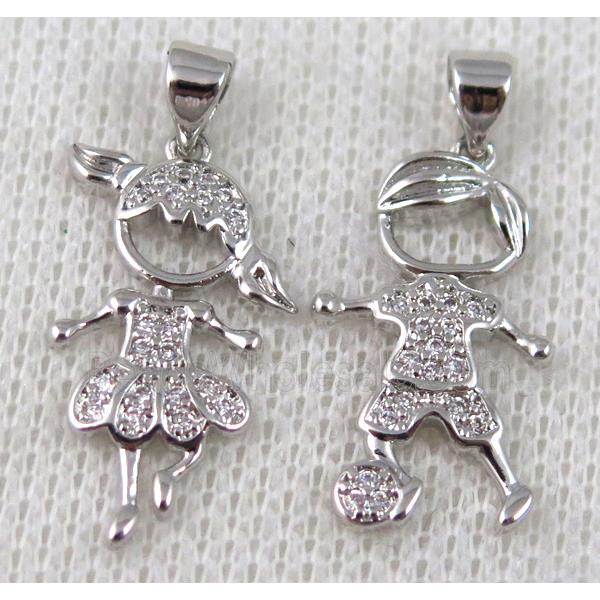 copper pendant pave zircon, platinum plated