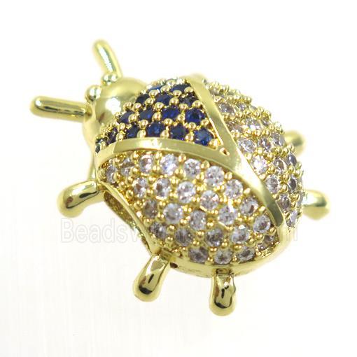 copper Beetle beads paved zircon, gold plated