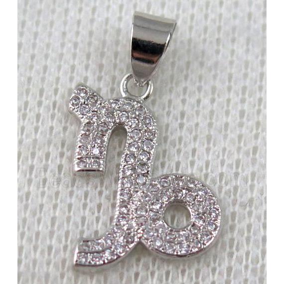copper pendant pave zircon, platinum plated