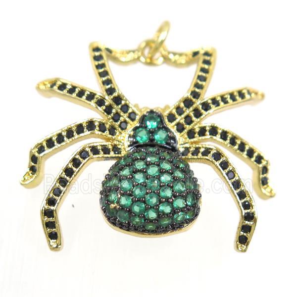 copper Spider pendant paved zircon, gold plated