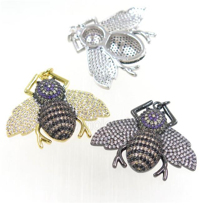 copper Honeybee charm pendant paved zircon, mix color