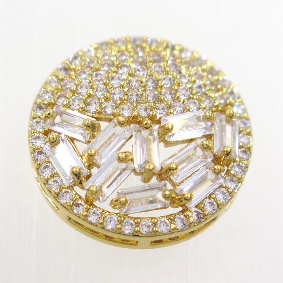 copper bead paved zircon, circle, gold plated