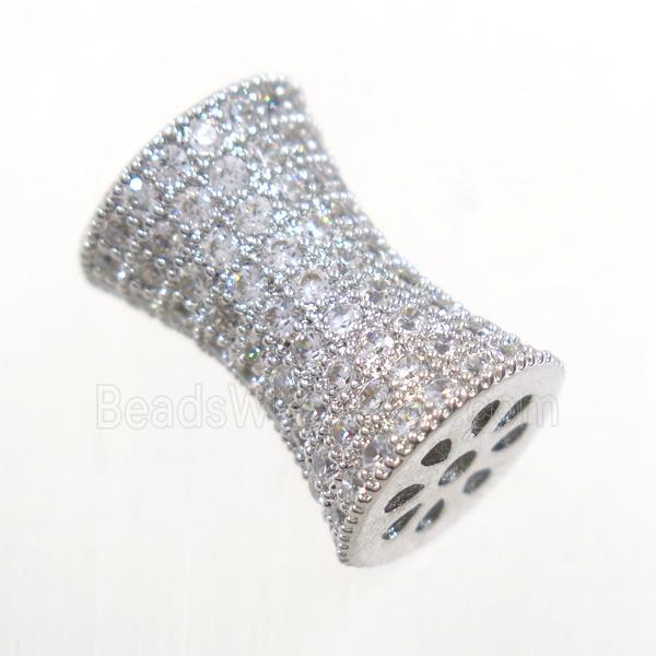 Copper Bamboo Beads Pave Zircon Platinum Plated