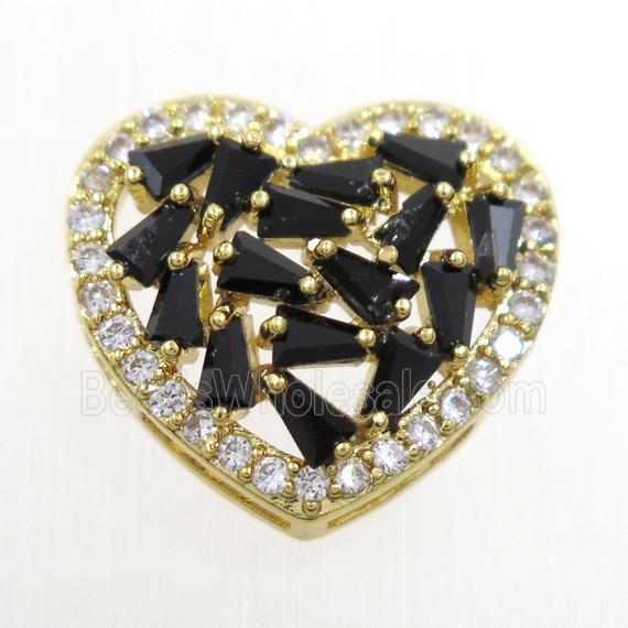 copper bead paved zircon, heart, gold plated
