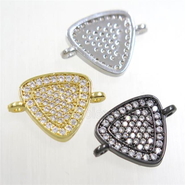 copper connector paved zircon, triangle, mix color