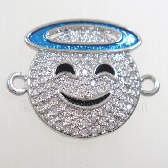 copper Emoji connector paved zircon, platinum plated