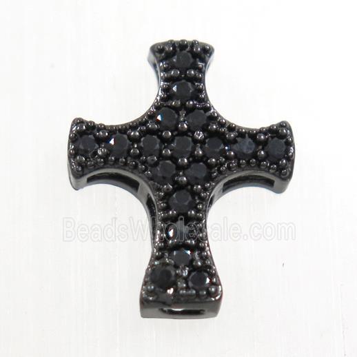 copper cross beads paved zircon, black plated