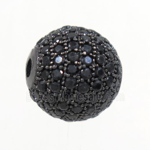 copper beads paved zircon, round, black plated