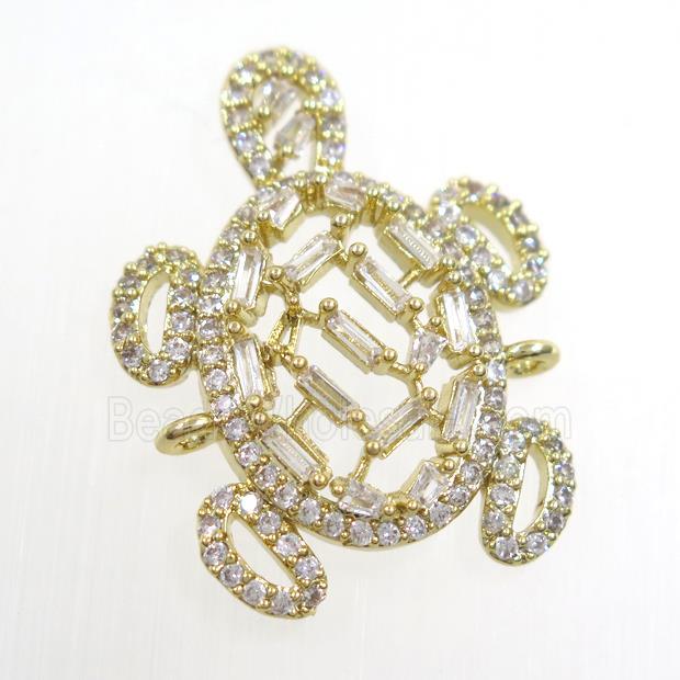 copper turtle connector paved zircon, gold plated