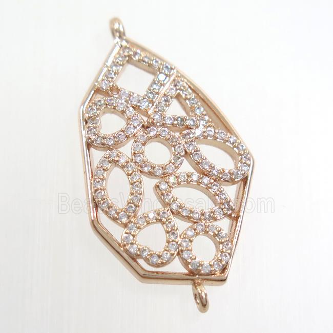 copper polygon connector paved zircon, rose gold