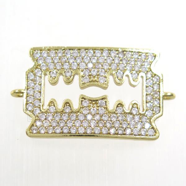 copper blade connector paved zircon, gold plated
