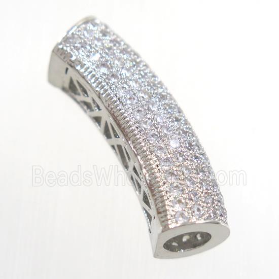 copper tube beads pave zircon, platinum plated