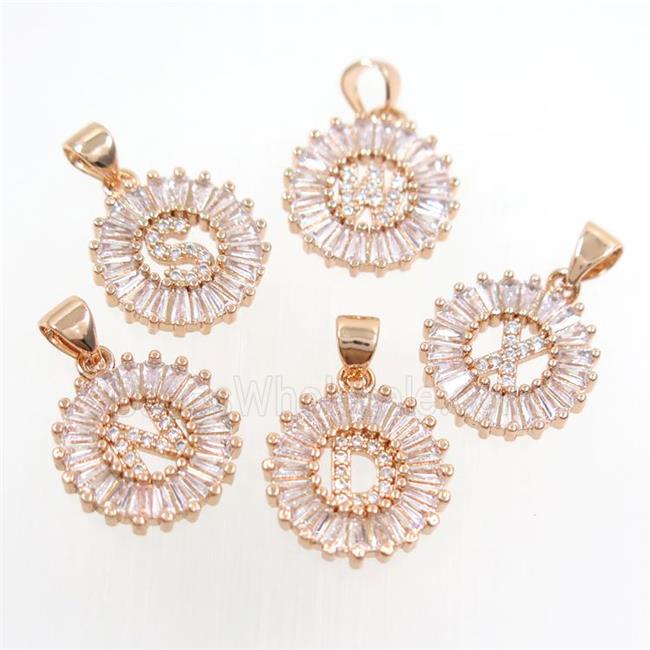 copper alphabet pendant paved zircon, rose gold