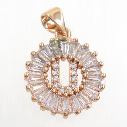 copper alphabet pendant paved zircon, rose gold
