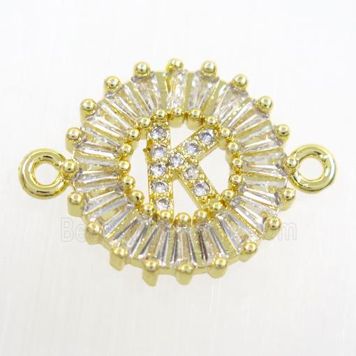 copper alphabet connector paved zircon, gold plated