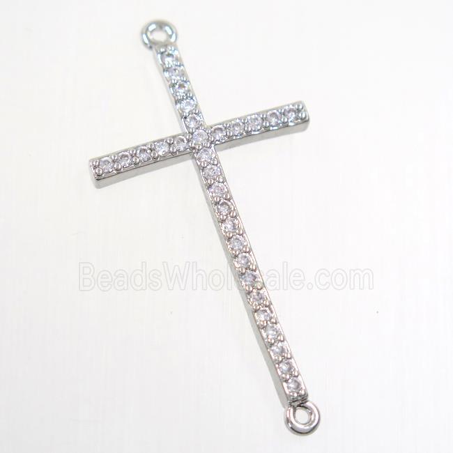 copper cross connector paved zircon, platinum plated