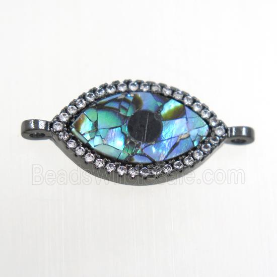 copper eye connector paved zircon with abalone shell, black plated