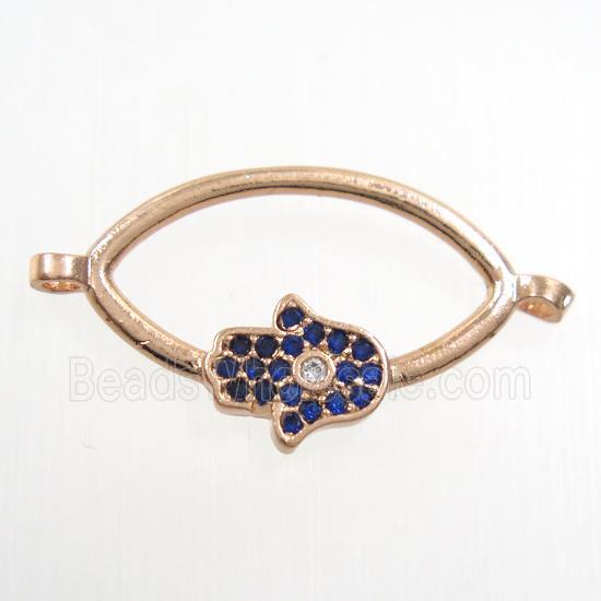 copper oval connector paved zircon with hamsahand, rose gold