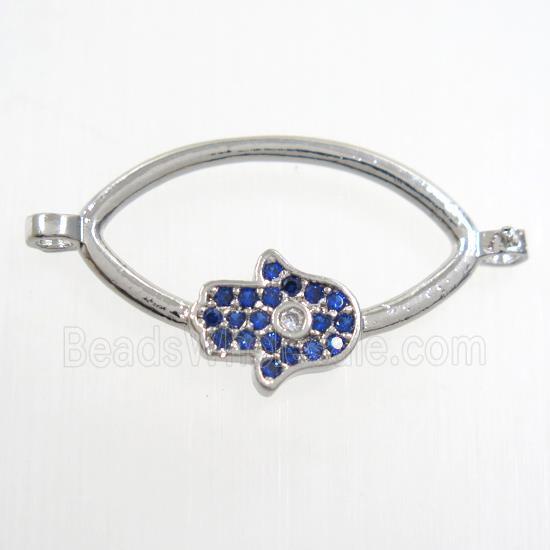 copper oval connector paved zircon with hamsahand, platinum plated