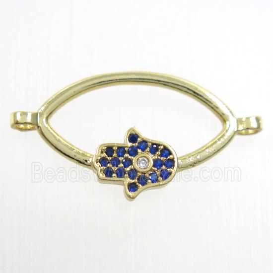 copper oval connector paved zircon with hamsahand, gold plated