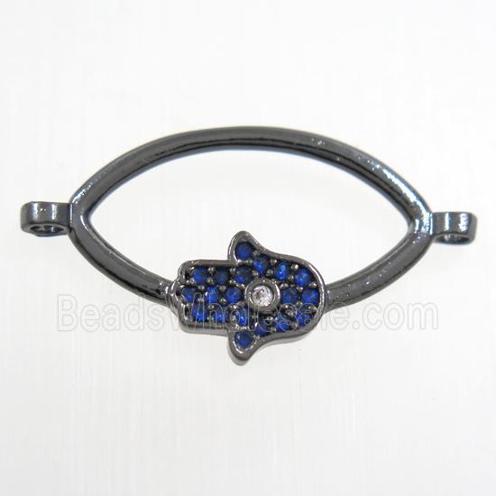 copper oval connector paved zircon with hamsahand, black plated