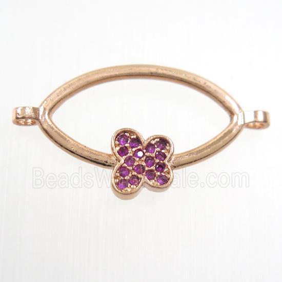 copper oval connector paved zircon with butterfly, rose gold