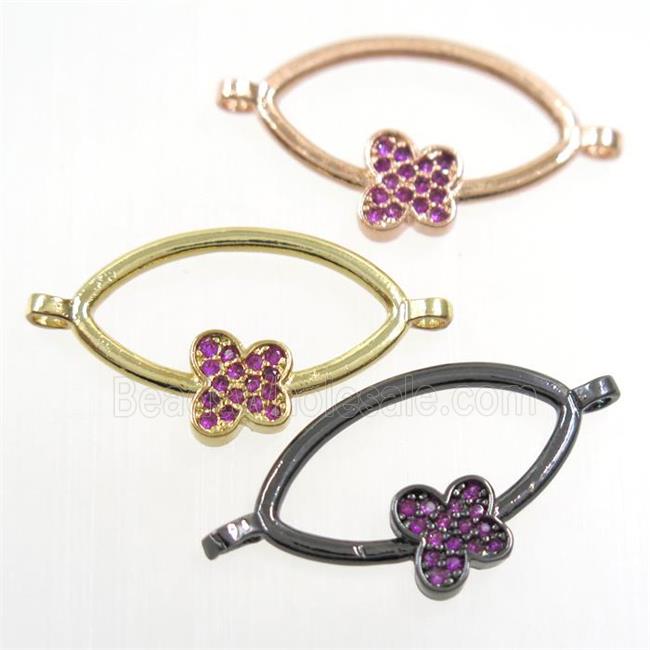 copper oval connector paved zircon with butterfly, mixed