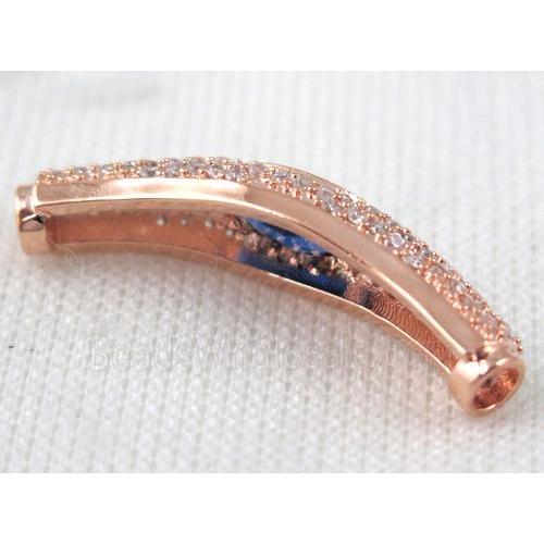 copper bracelet bar pave zircon, rose gold plated