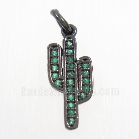 copper cactus pendant paved green zircon, black plated