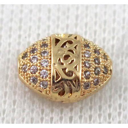 copper spacer bead pave zircon, gold plated