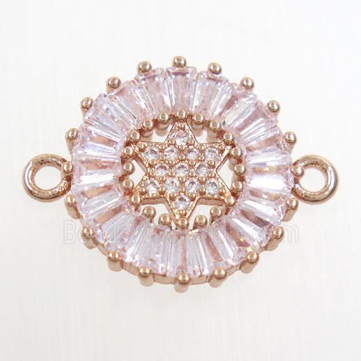 copper circle connector paved zircon, rose gold