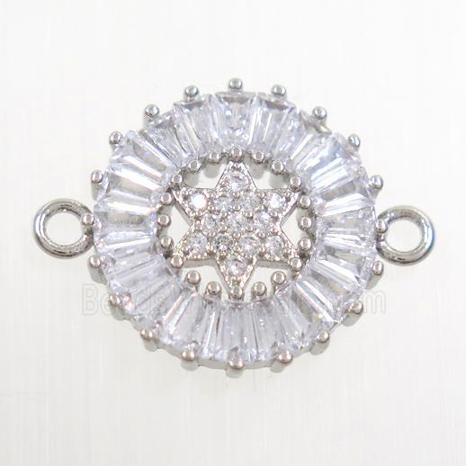 copper circle connector paved zircon, platinum plated