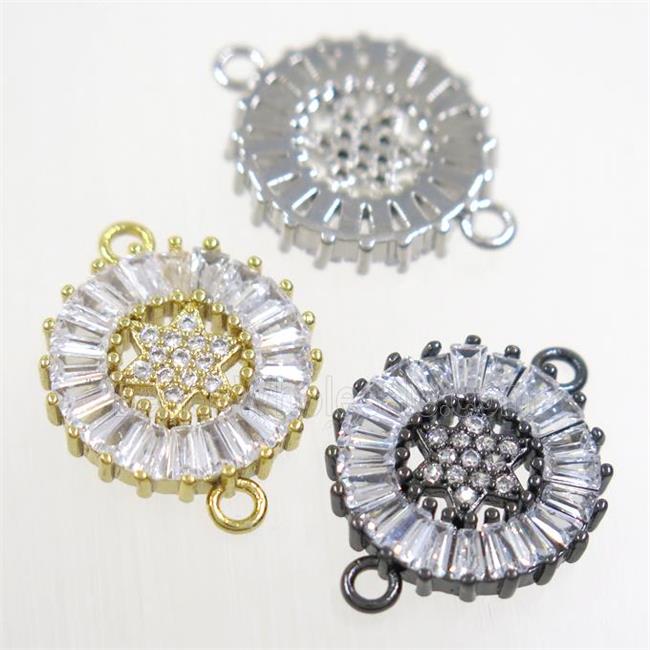 copper circle connector paved zircon with star, mixed