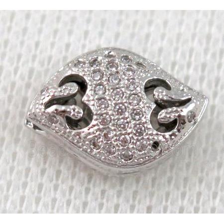 copper spacer bead pave zircon, platinum plated